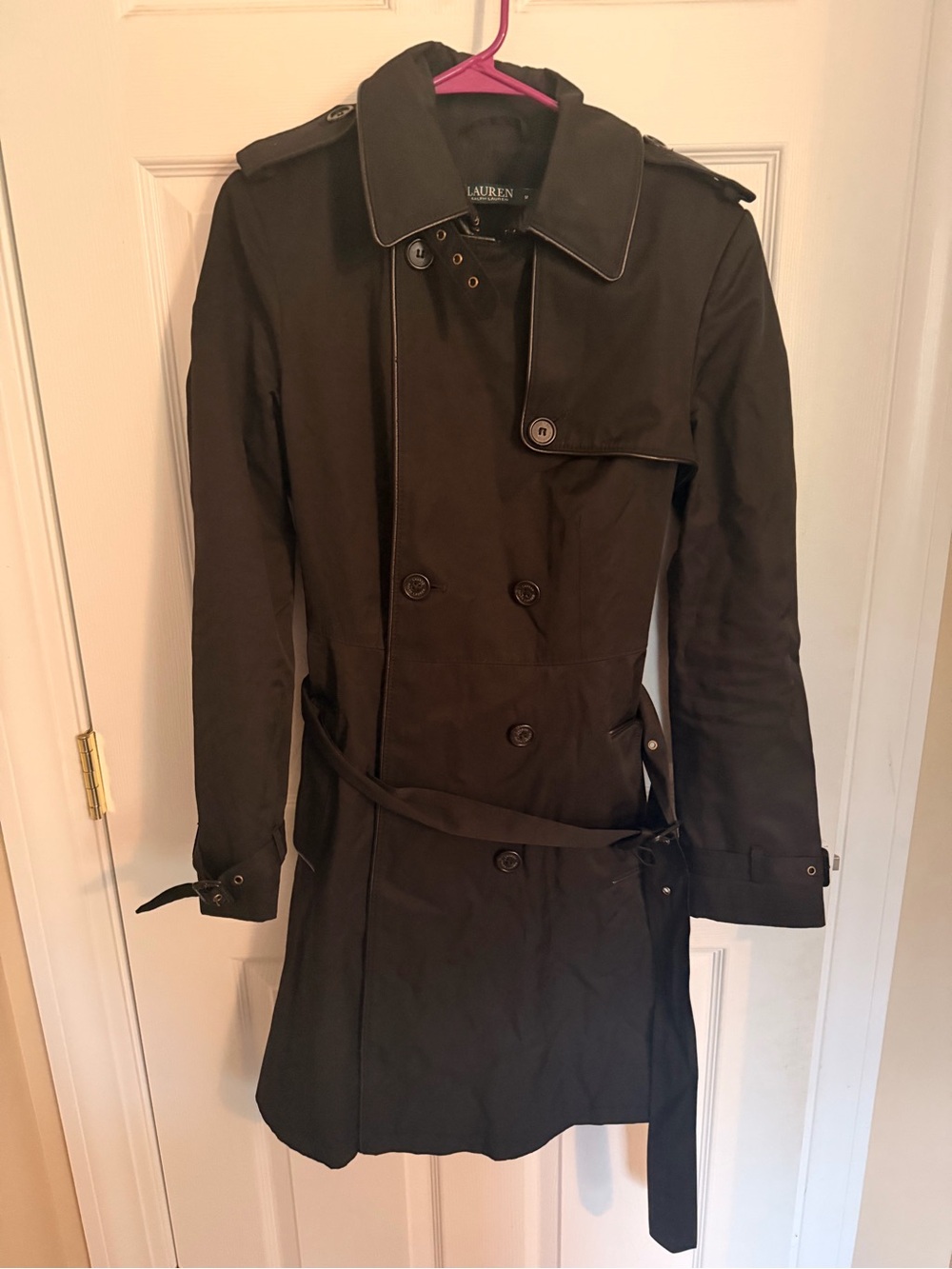 Ralph Lauren Black Double-Breasted Trench Coat with Belt